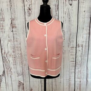NEW Minimalist Clean Girl Pink Sleeveless Button Front Sweater